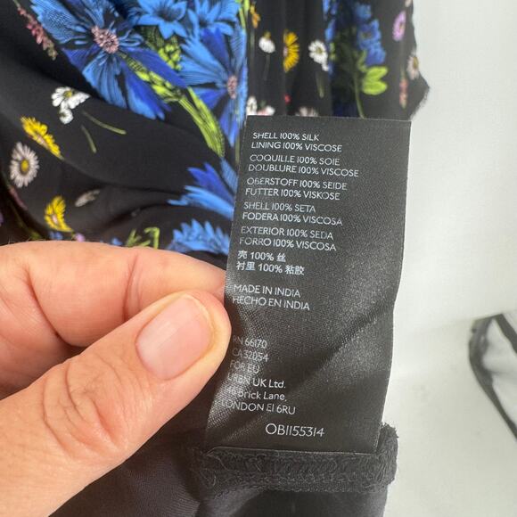 Maeve Anthropologie Dress XS‎ Black Blue Bell Sleeve Mini Boho Dark Romantic - Picture 10 of 11